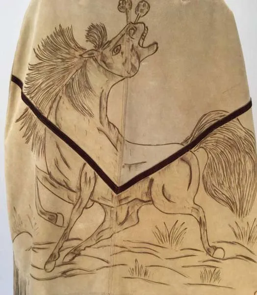 1970s Hand Drawn Suede Mexican Poncho