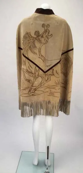 1970s Hand Drawn Suede Mexican Poncho