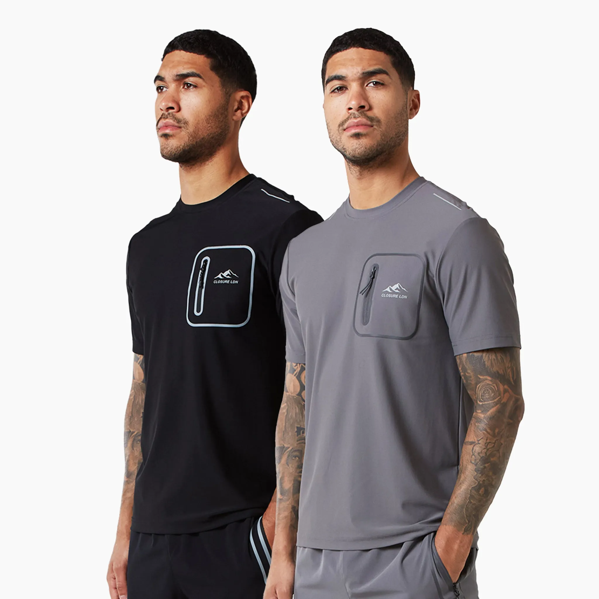 2-Pack Heat Seal Zip Pocket T-Shirts | Black/Grey