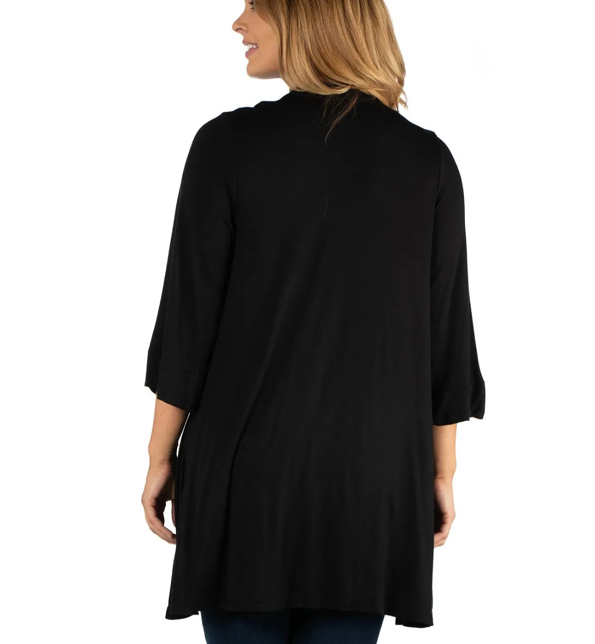 24Seven Comfort Apparel Women's Open Front Elbow Length Sleeve Cardigan Black