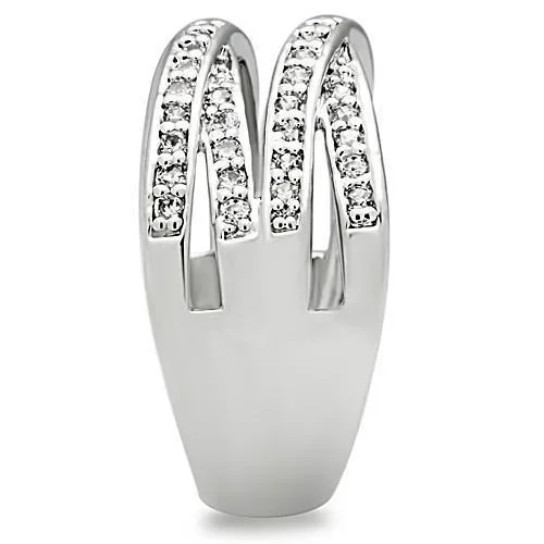 3W131 - Brass Ring Rhodium Women AAA Grade CZ Clear