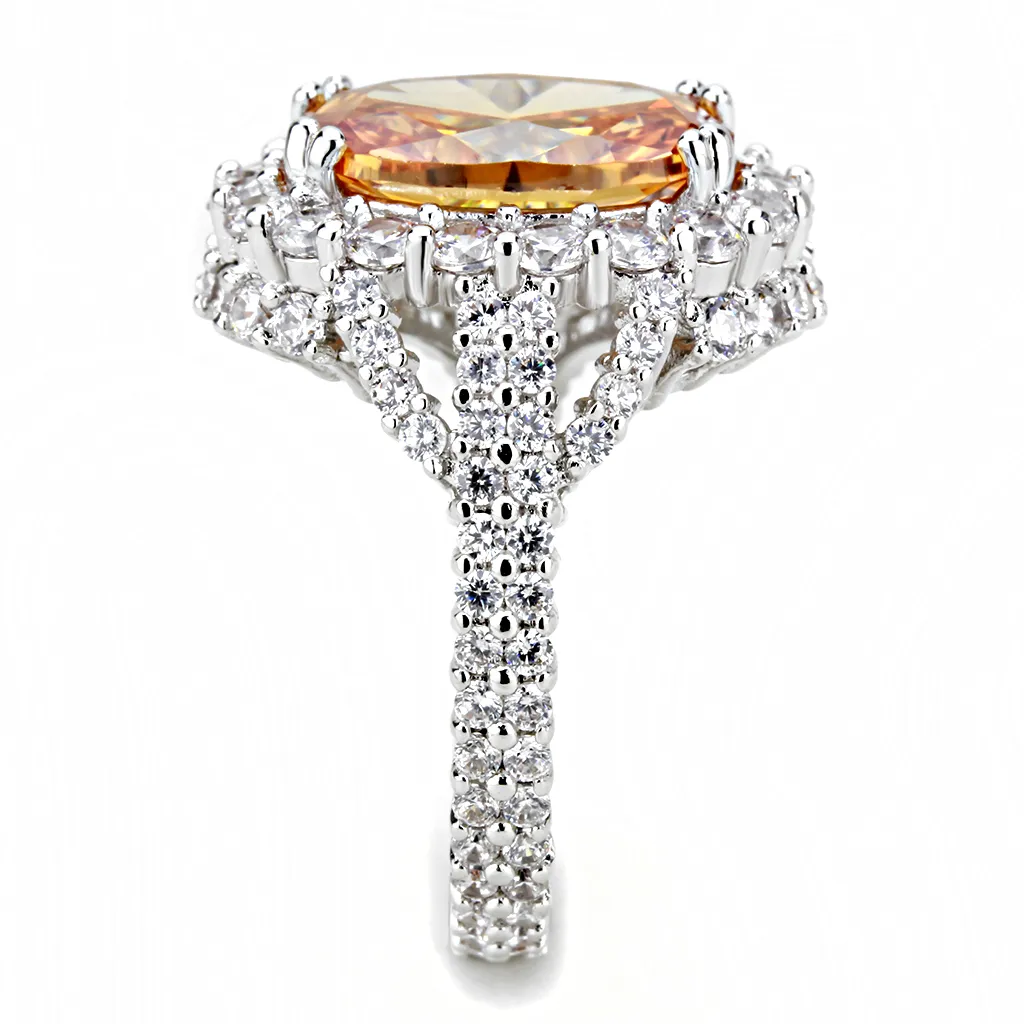 3W1523 - Brass Ring Rhodium Women AAA Grade CZ Champagne