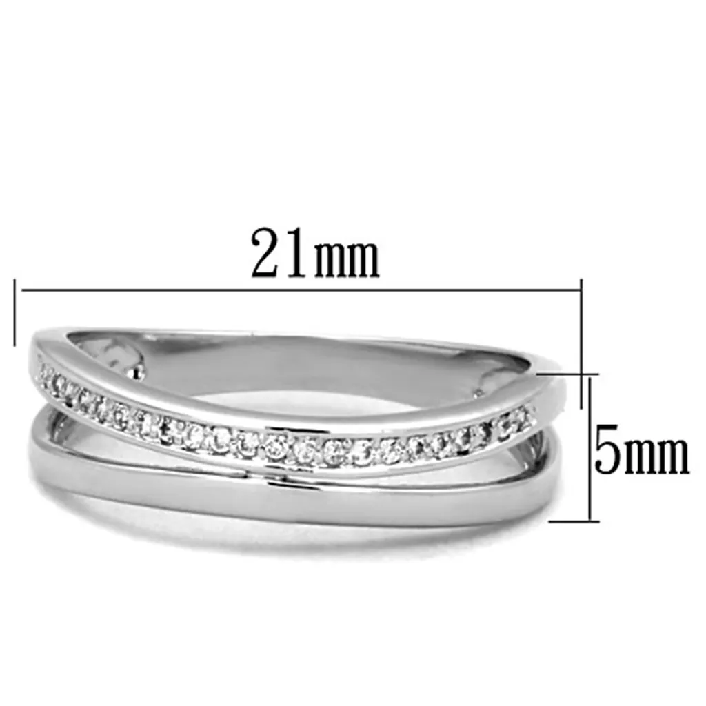 3W829 - Brass Ring Rhodium Women AAA Grade CZ Clear