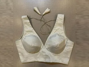 42A058 White Tissue Sleeveless Saree Blouse