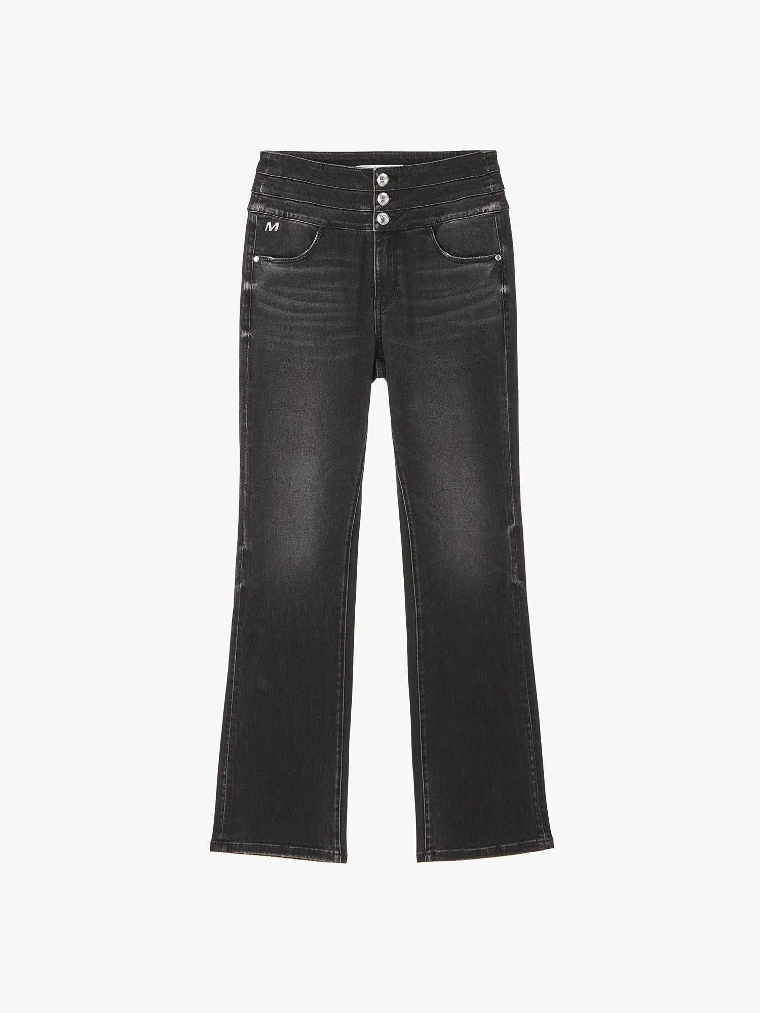 Acid Wash High Waisted Three Buttons Jeans