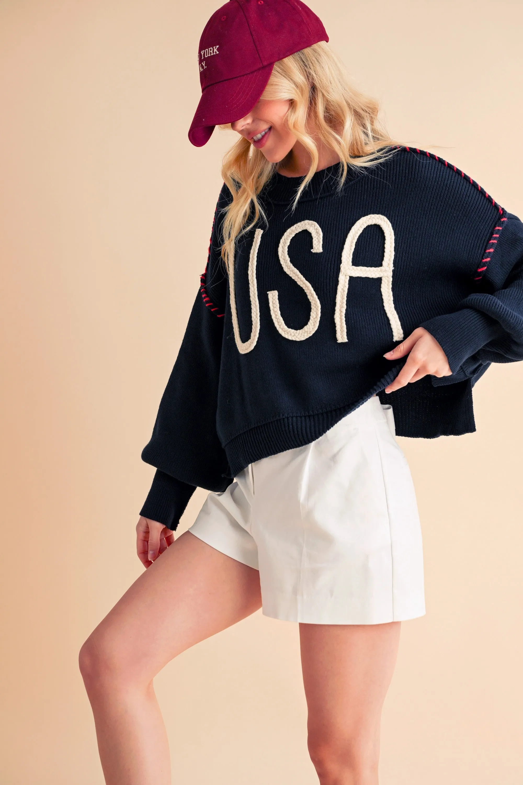 Aemi   Co USA Side Slit Round Neck Sweater