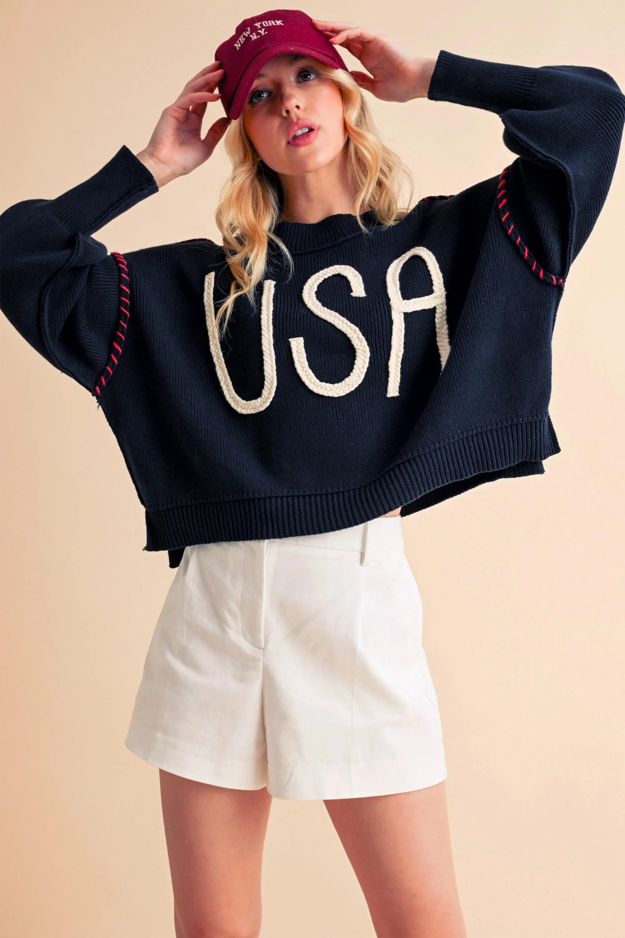 Aemi   Co USA Side Slit Round Neck Sweater