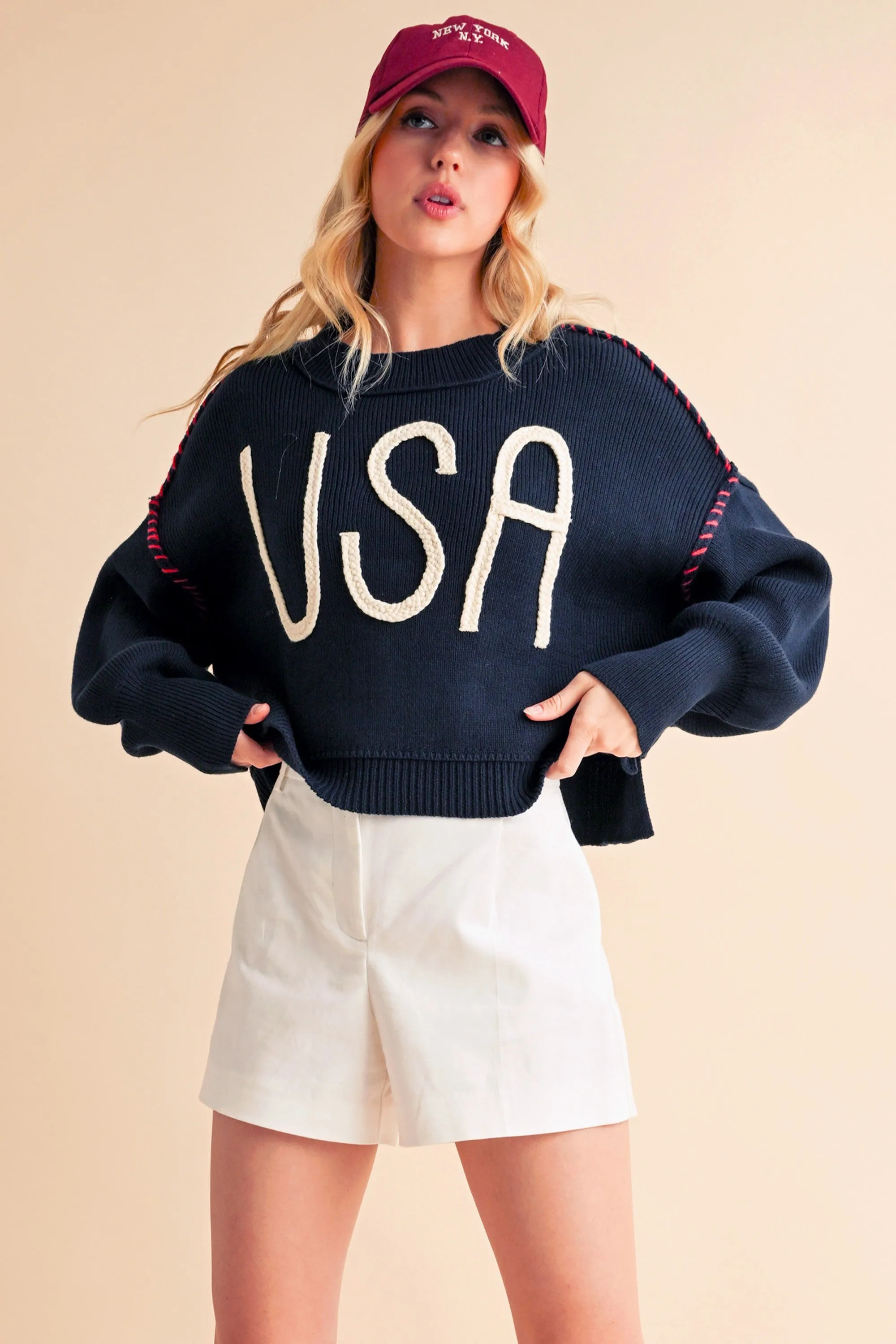 Aemi   Co USA Side Slit Round Neck Sweater