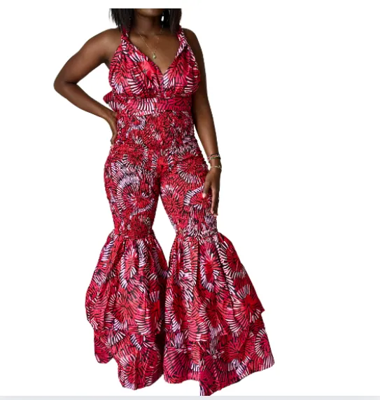 Amina Women's African Print Bell Bottom Infinity Jumpsuit