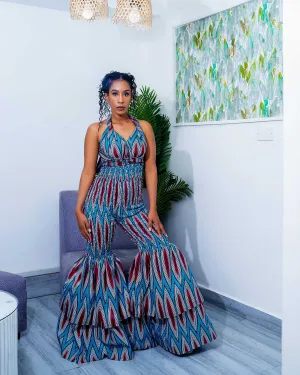 Amina Women's African Print Bell Bottom Infinity Jumpsuit