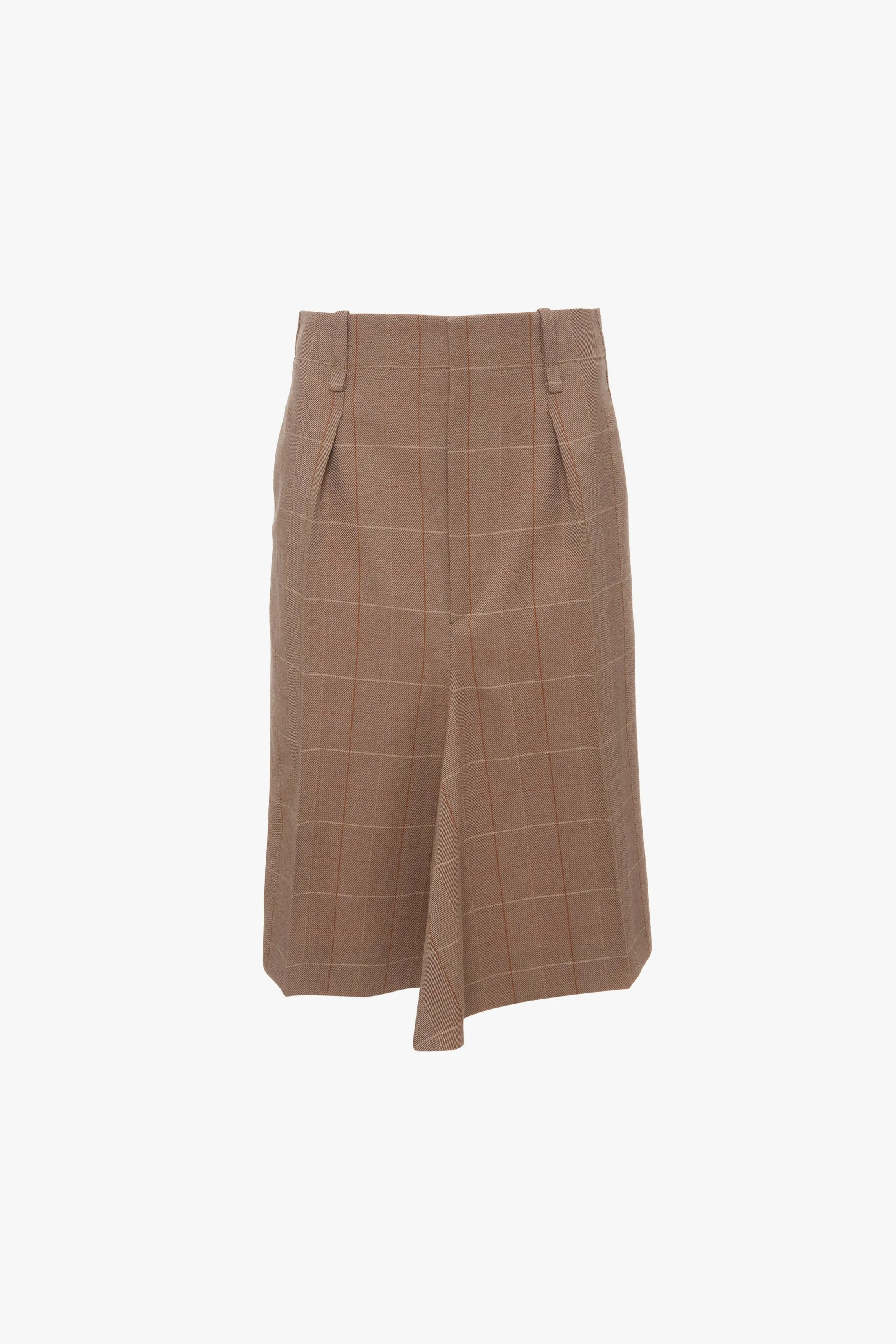 Asymmetric Tailored Skirt In Camel-Multi Check
