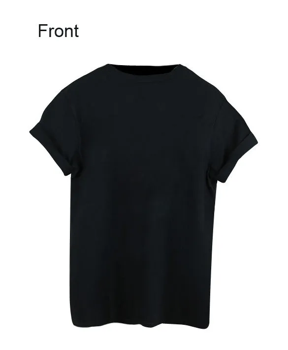 Back Print Plus Size Short Sleeves Black Loose T-shirt