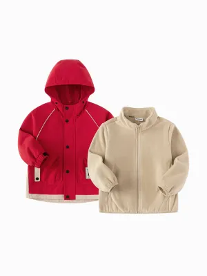 Balabala Boys' Jacket Color Blocked Hooded Two Piece Set 2025 New Spring Workwear Style