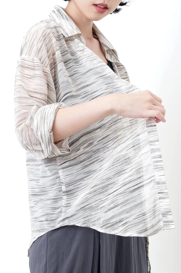 Beige chiffon shirt in stripes print