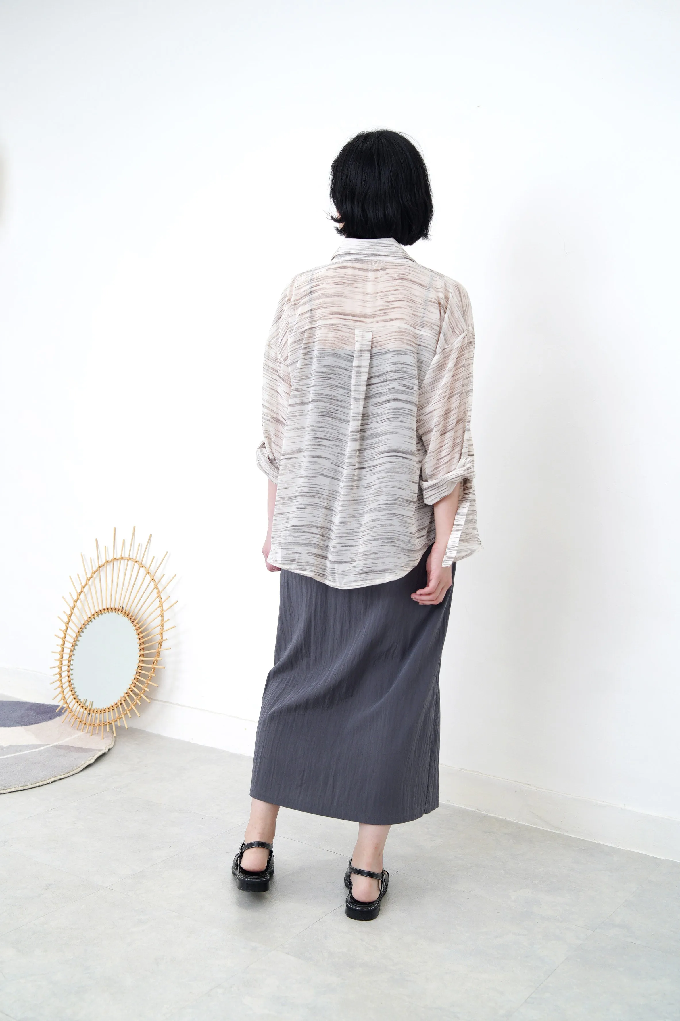 Beige chiffon shirt in stripes print