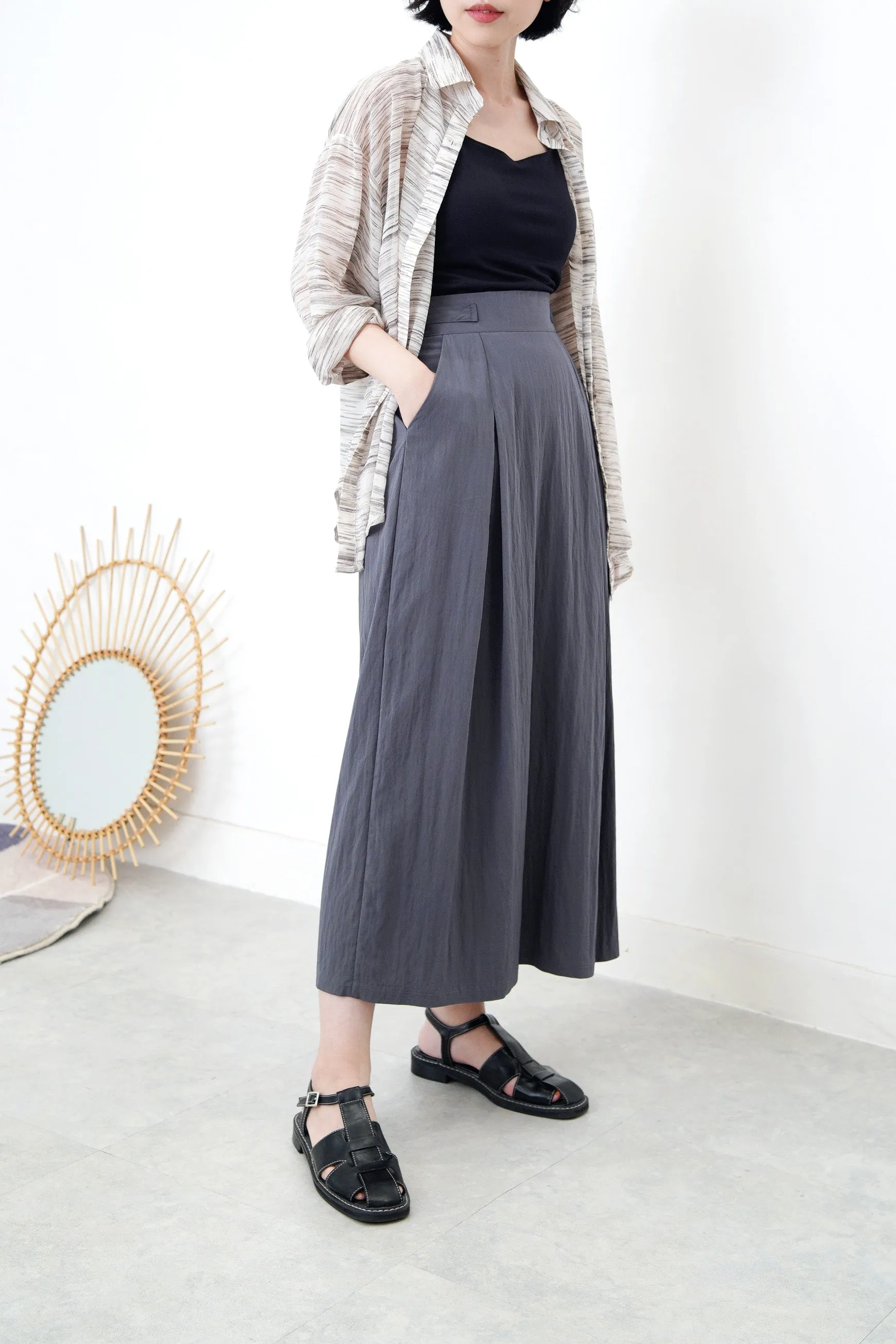 Beige chiffon shirt in stripes print