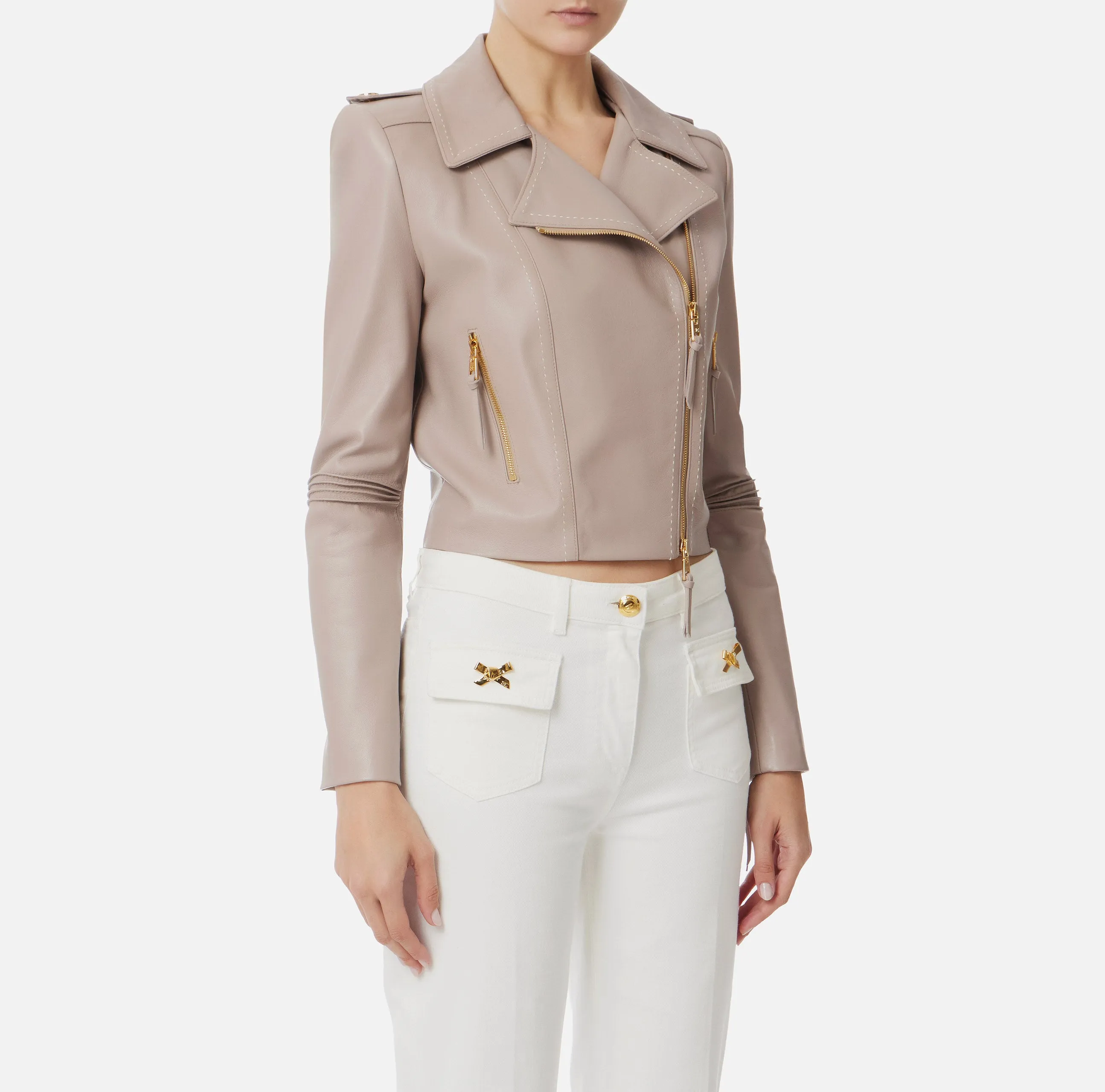 Biker jacket with contrasting topstitching