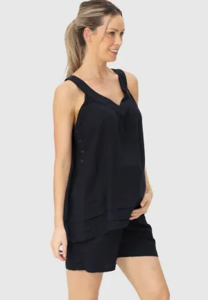 Black Maternity Linen Summer Shorts