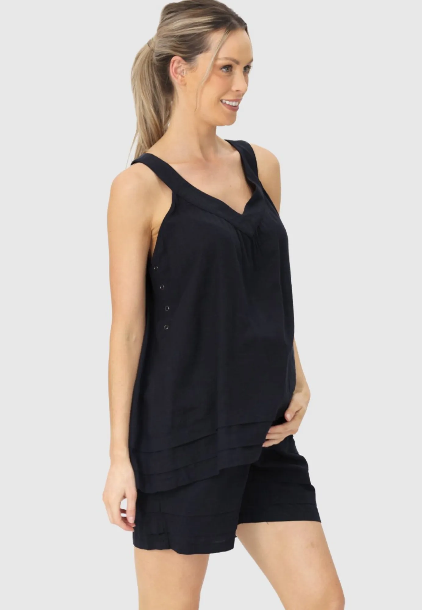 Black Maternity Linen Summer Shorts