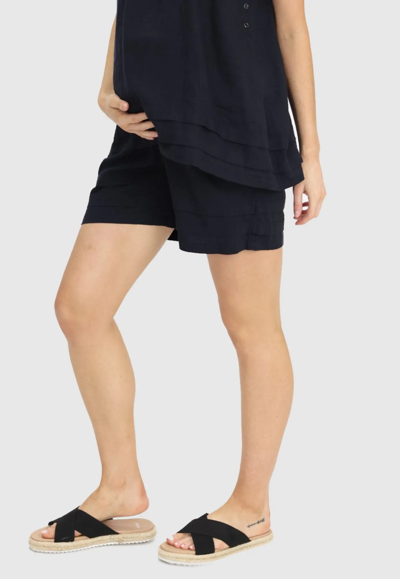 Black Maternity Linen Summer Shorts
