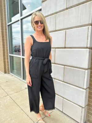 Black Wide Leg Jumpsuit W/ Frayed Hem