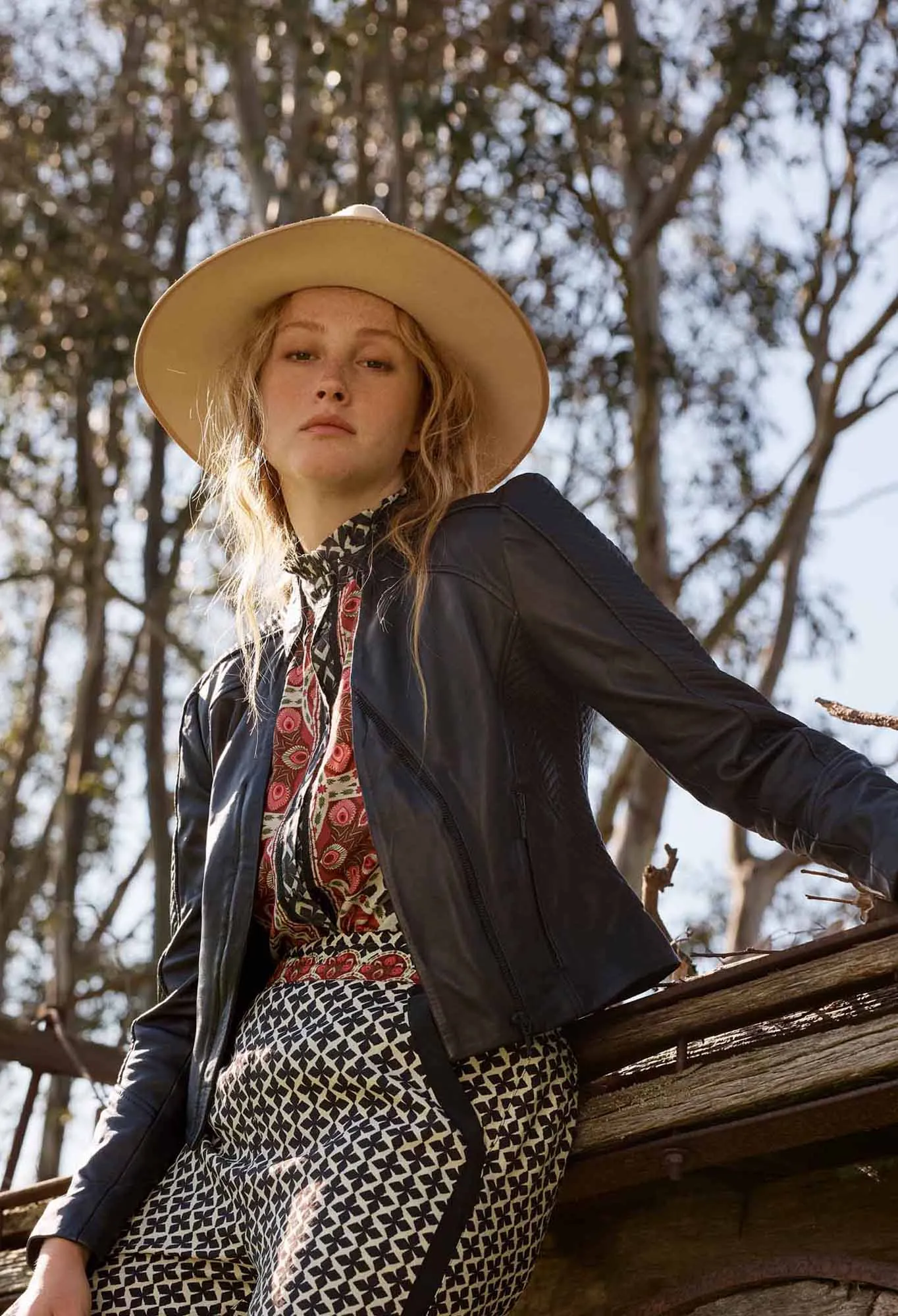Blaire Leather Herringbone Stitch Jacket