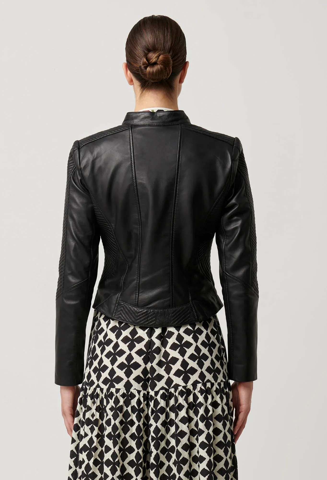 Blaire Leather Herringbone Stitch Jacket