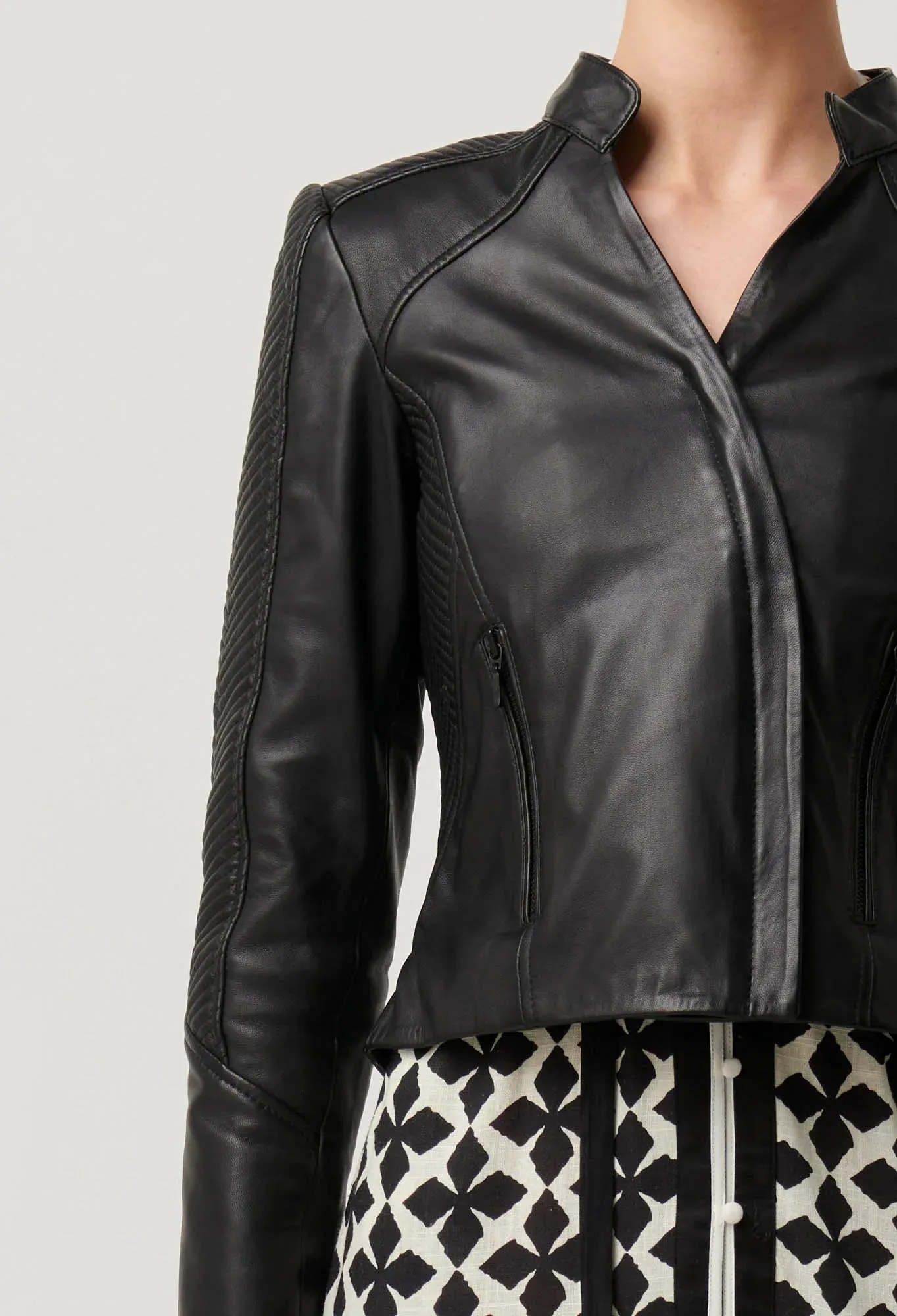 Blaire Leather Herringbone Stitch Jacket
