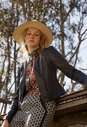 Blaire Leather Herringbone Stitch Jacket