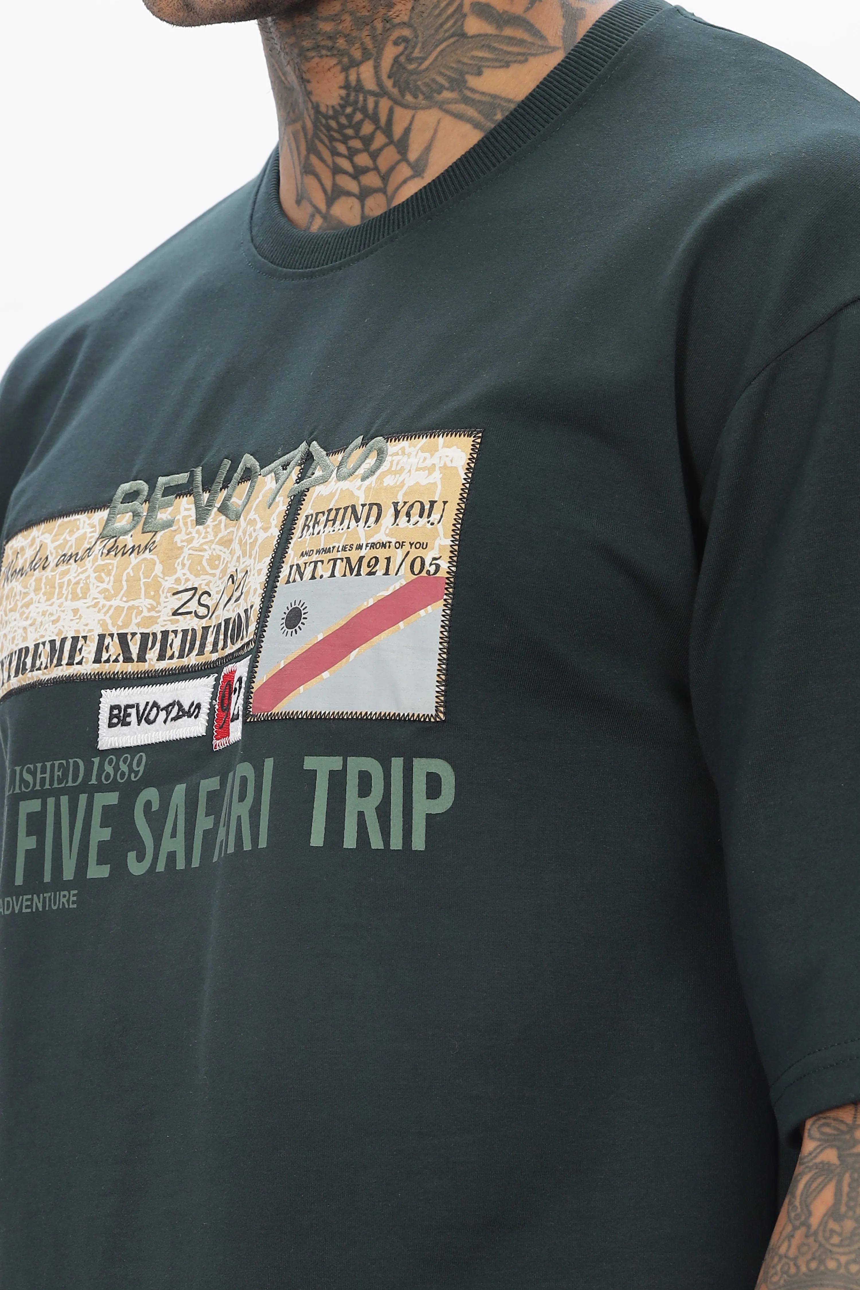 Bottle Green Drop Shoulder T Shirt For Men