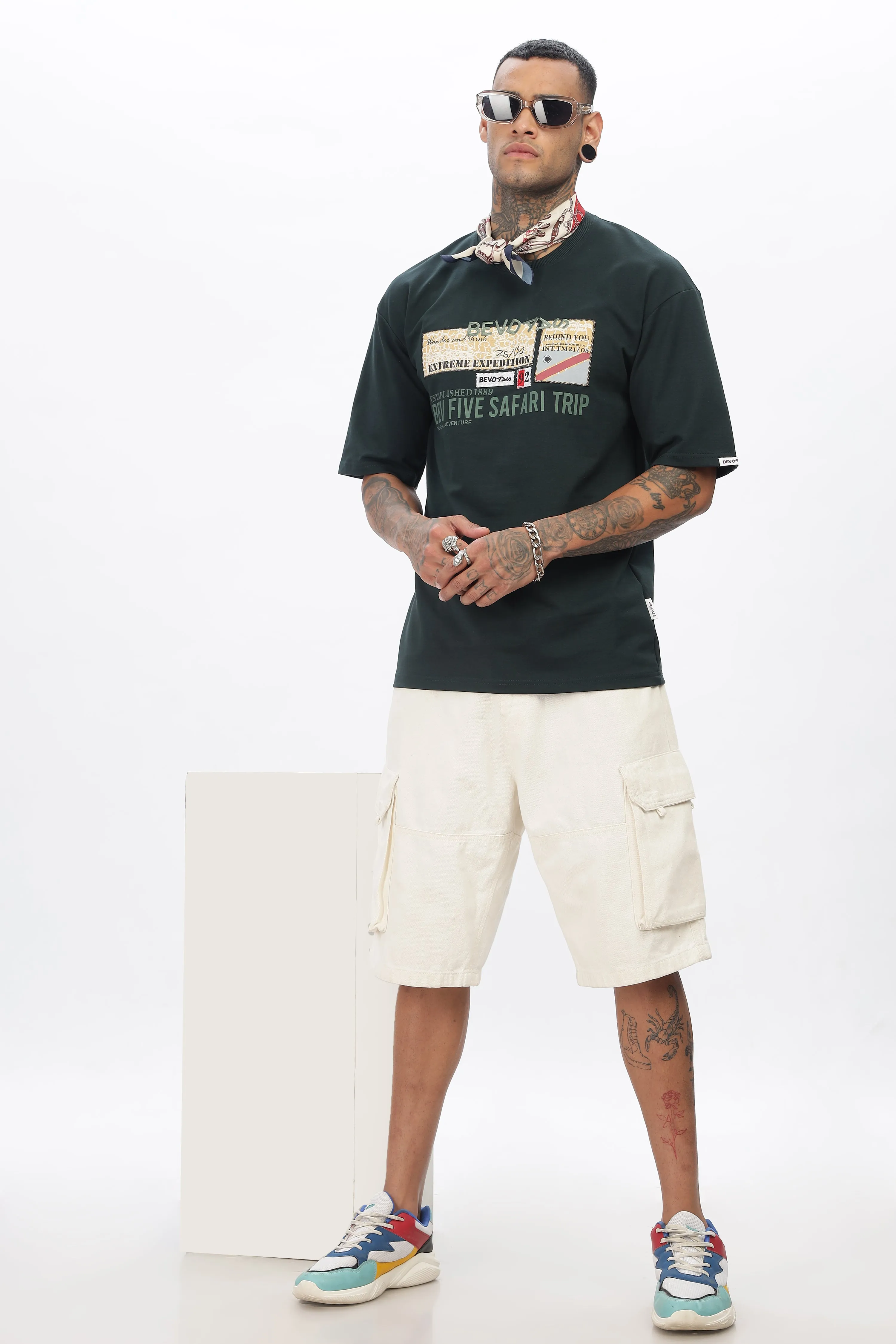 Bottle Green Drop Shoulder T Shirt For Men