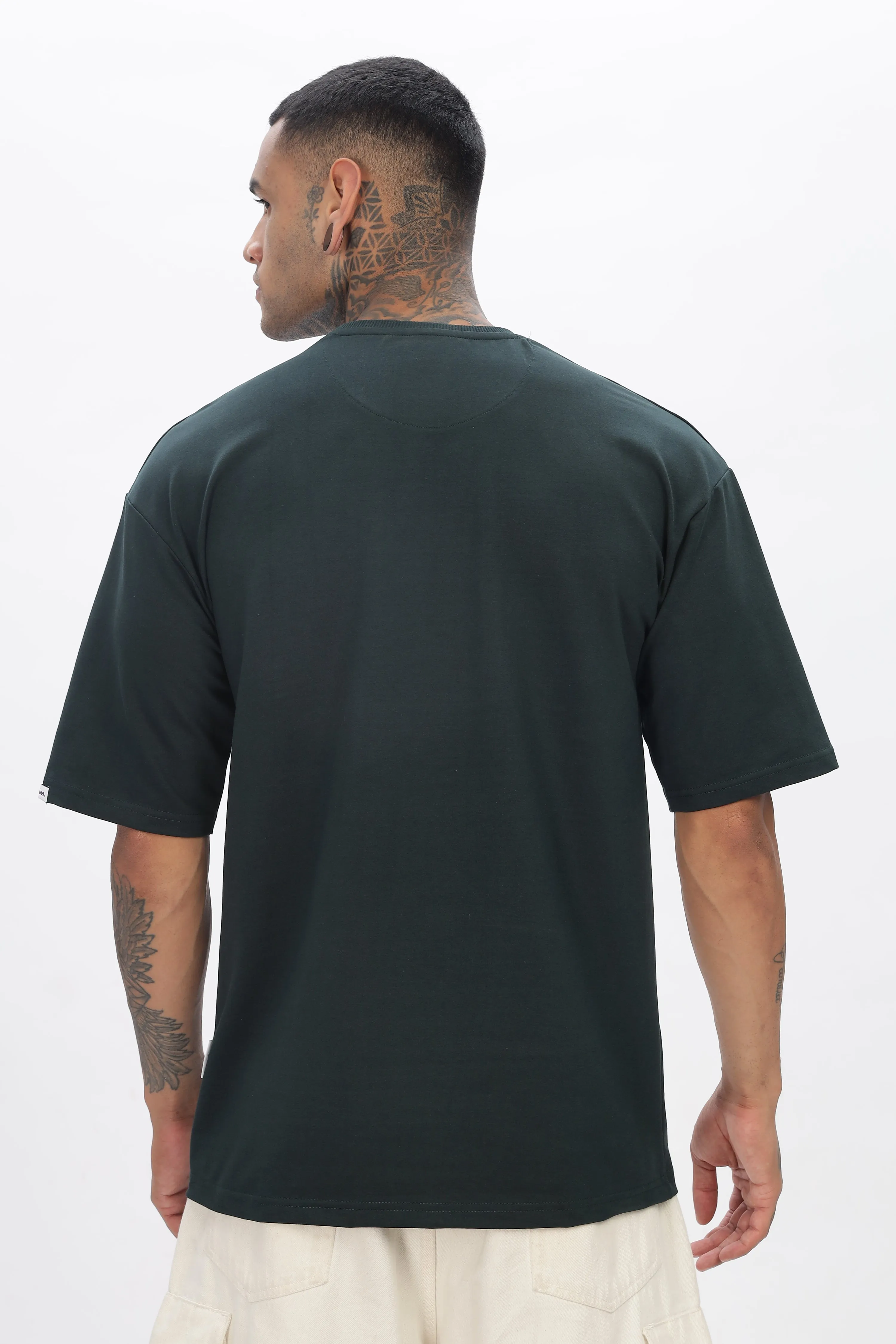 Bottle Green Drop Shoulder T Shirt For Men