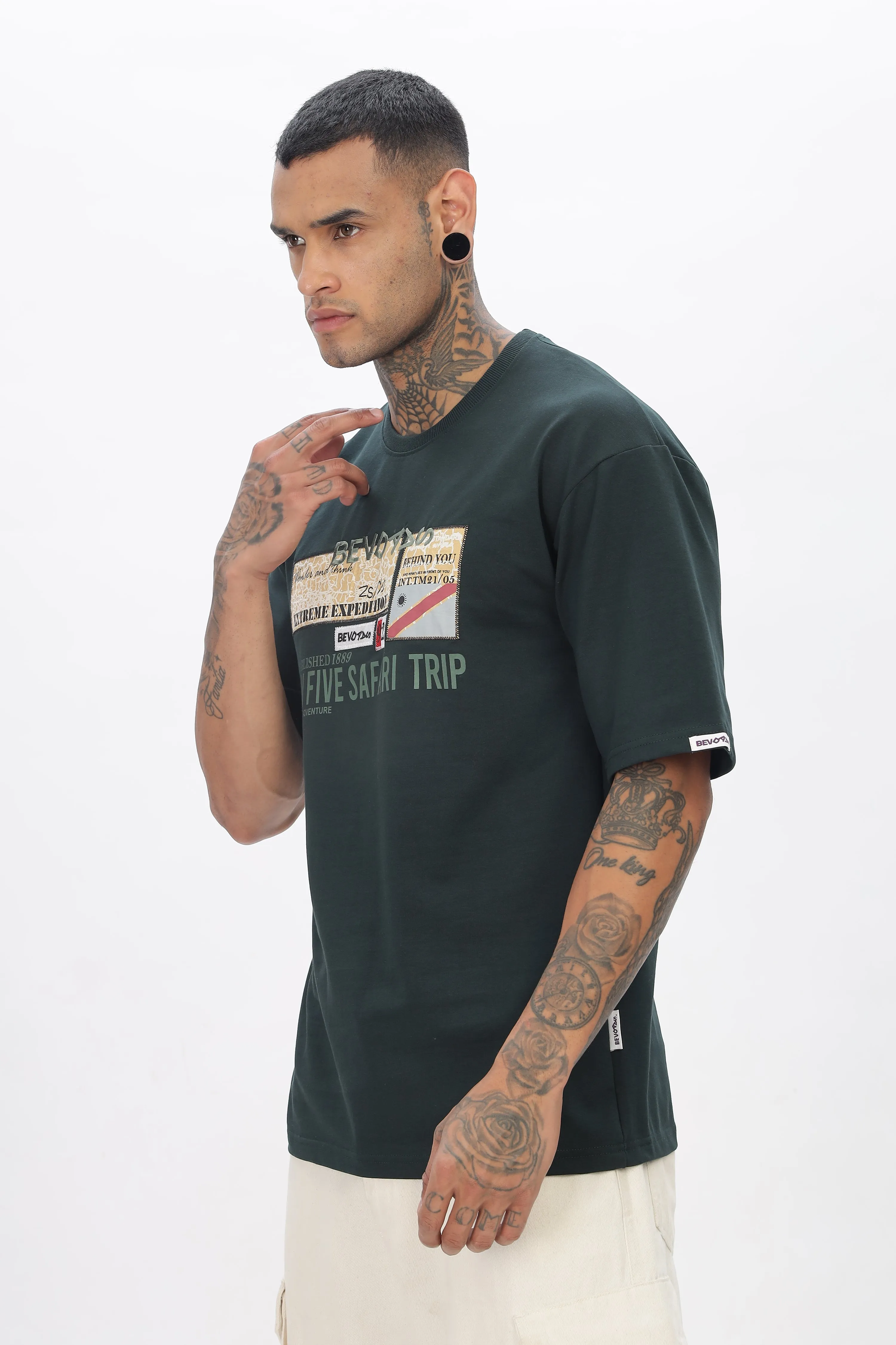 Bottle Green Drop Shoulder T Shirt For Men