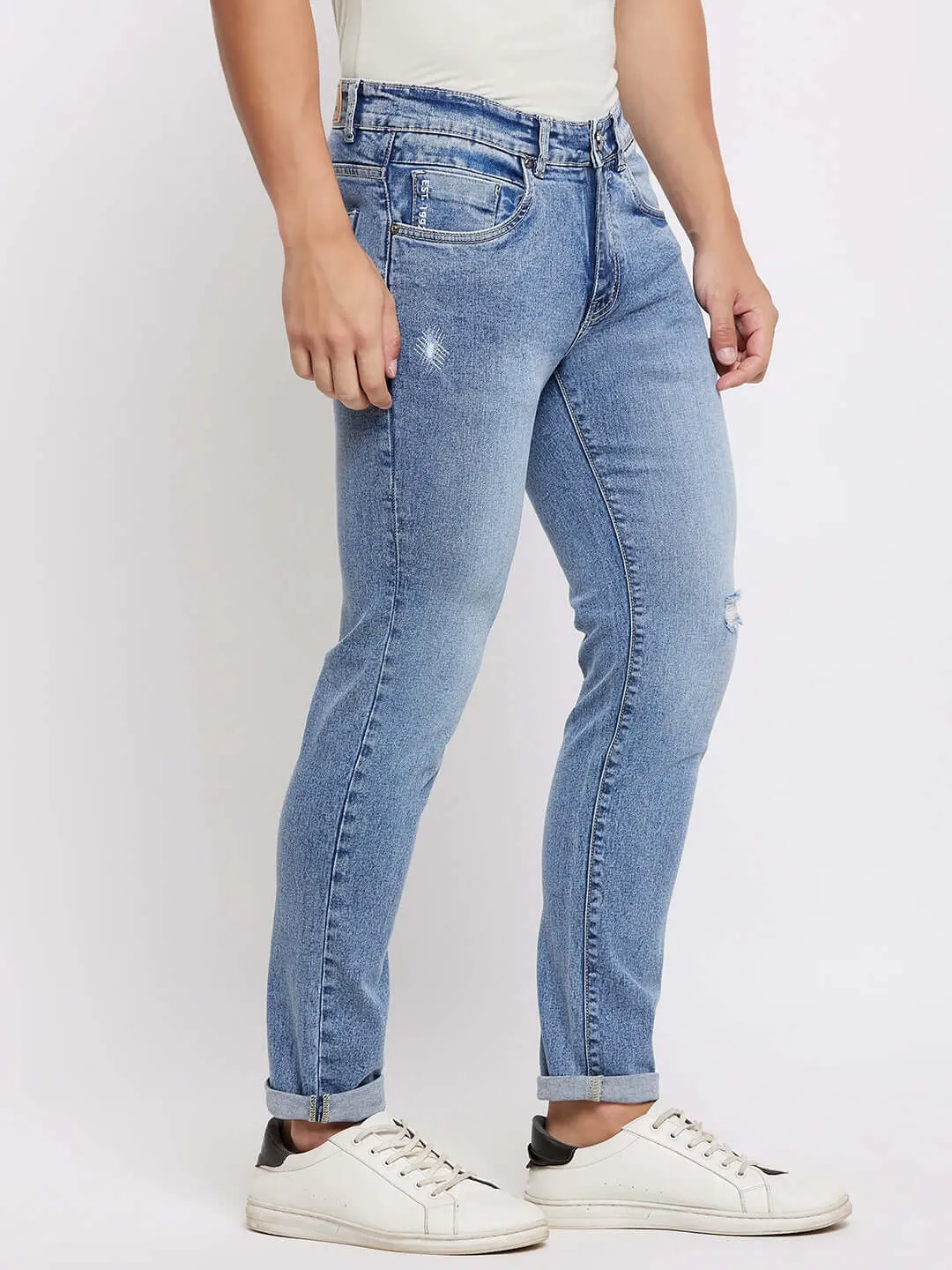 Camla Barcelona Low Distressed Light Blue Jeans For Men