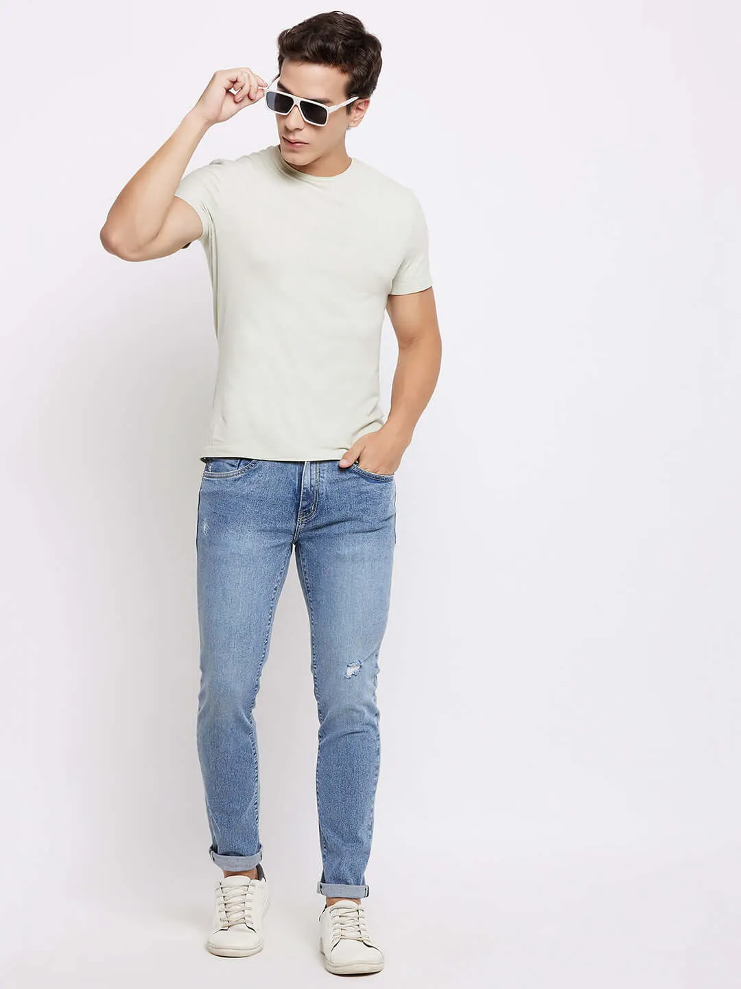 Camla Barcelona Low Distressed Light Blue Jeans For Men