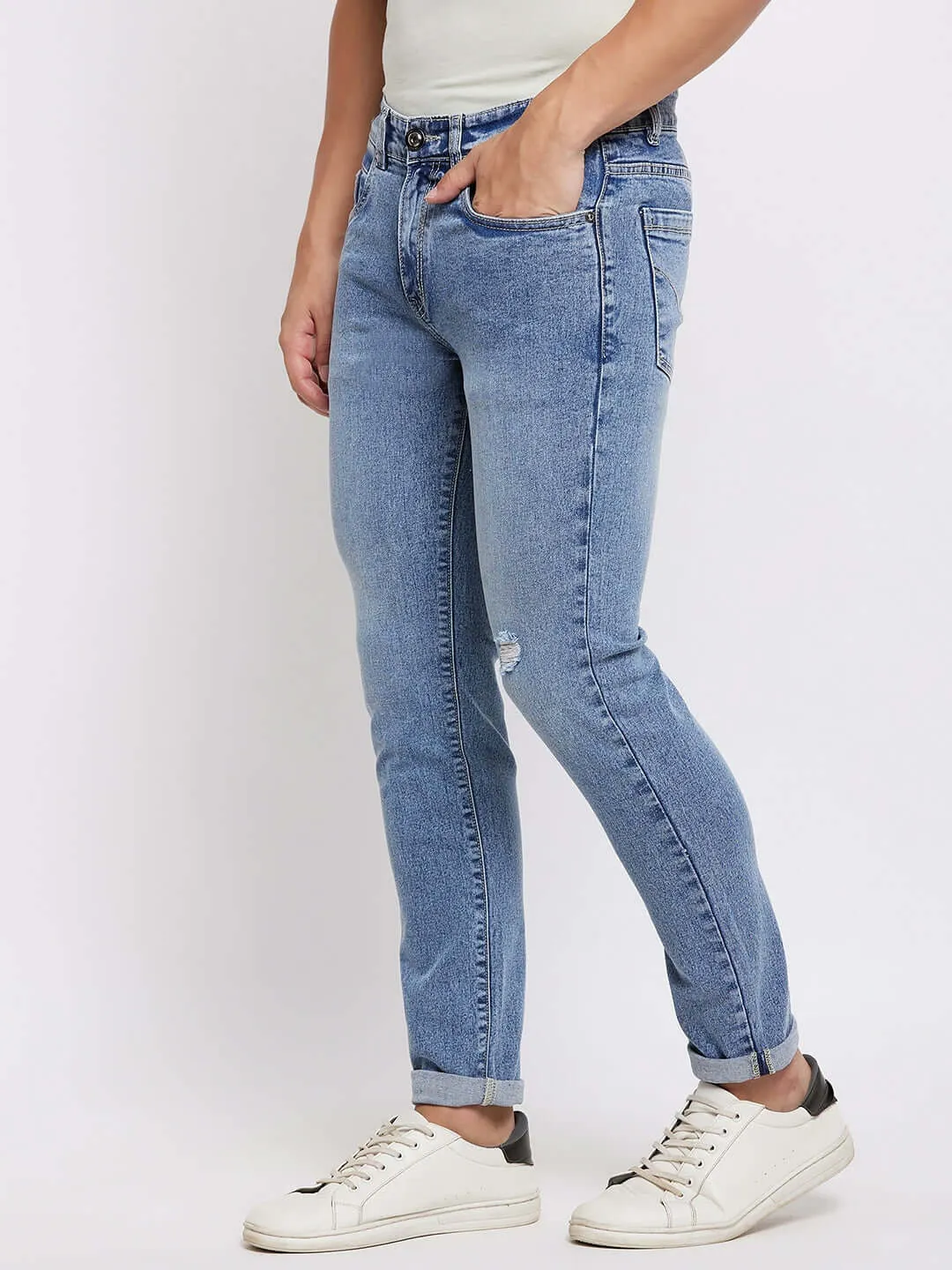 Camla Barcelona Low Distressed Light Blue Jeans For Men