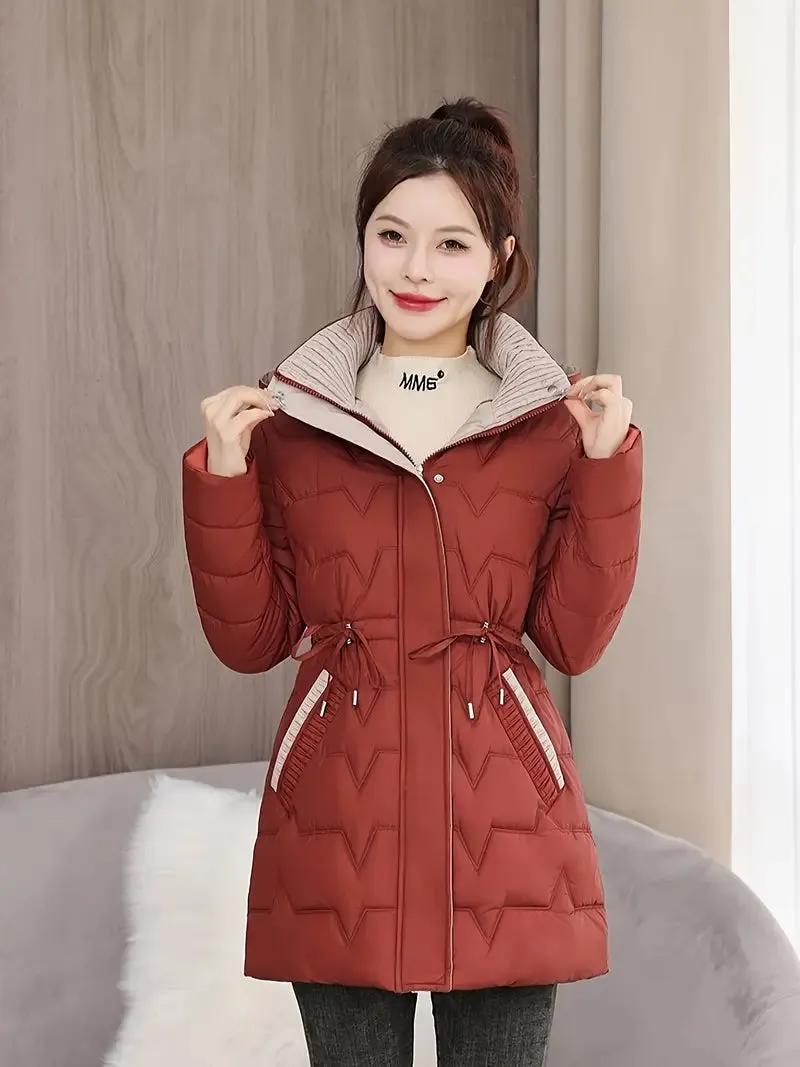 Casual winterjas - Lange polyester pufferjas in effen kleuren