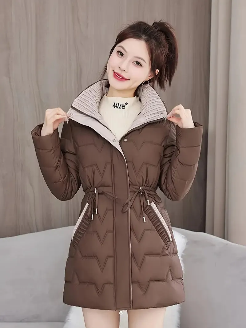 Casual winterjas - Lange polyester pufferjas in effen kleuren