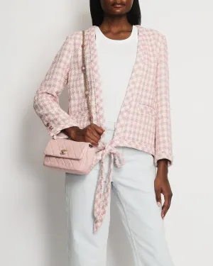 Chanel Cream And Pink Houndstooth Tweed Jacket With Tie Waist Size Fr 40 (uk 12)
