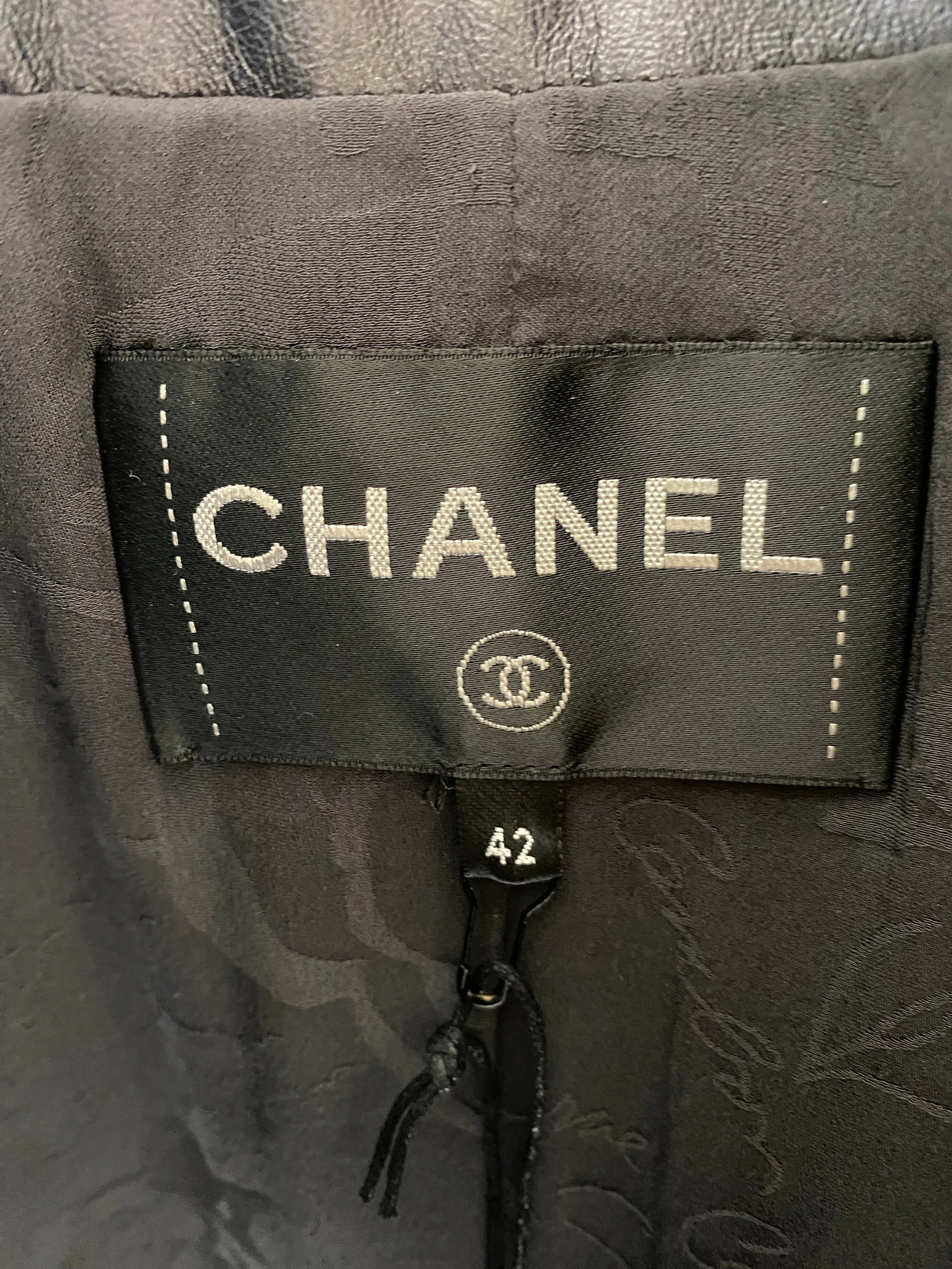 Chanel Navy Quilted With Tweed Embellishment Detail Leather Jacket Fr 42 (uk 14)