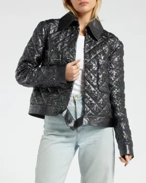 Chanel Navy Quilted With Tweed Embellishment Detail Leather Jacket Fr 42 (uk 14)