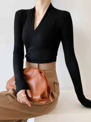 Chicmy Beautiful Women's Elegant Blouses V-Neck Slim Shirts Long Sleeve Top Solid Sexy Camisole Spring Blouses For Women Fashion