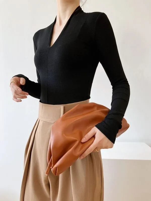 Chicmy Beautiful Women's Elegant Blouses V-Neck Slim Shirts Long Sleeve Top Solid Sexy Camisole Spring Blouses For Women Fashion