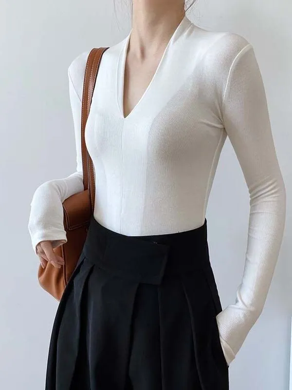 Chicmy Beautiful Women's Elegant Blouses V-Neck Slim Shirts Long Sleeve Top Solid Sexy Camisole Spring Blouses For Women Fashion