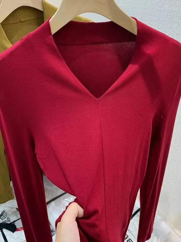 Chicmy Beautiful Women's Elegant Blouses V-Neck Slim Shirts Long Sleeve Top Solid Sexy Camisole Spring Blouses For Women Fashion