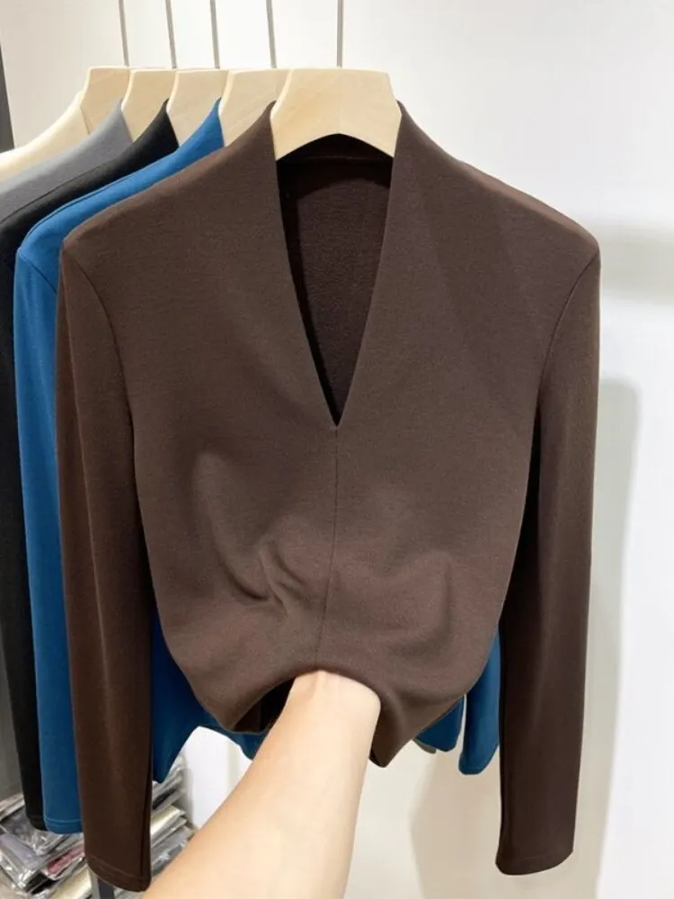 Chicmy Beautiful Women's Elegant Blouses V-Neck Slim Shirts Long Sleeve Top Solid Sexy Camisole Spring Blouses For Women Fashion