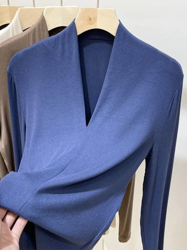 Chicmy Beautiful Women's Elegant Blouses V-Neck Slim Shirts Long Sleeve Top Solid Sexy Camisole Spring Blouses For Women Fashion