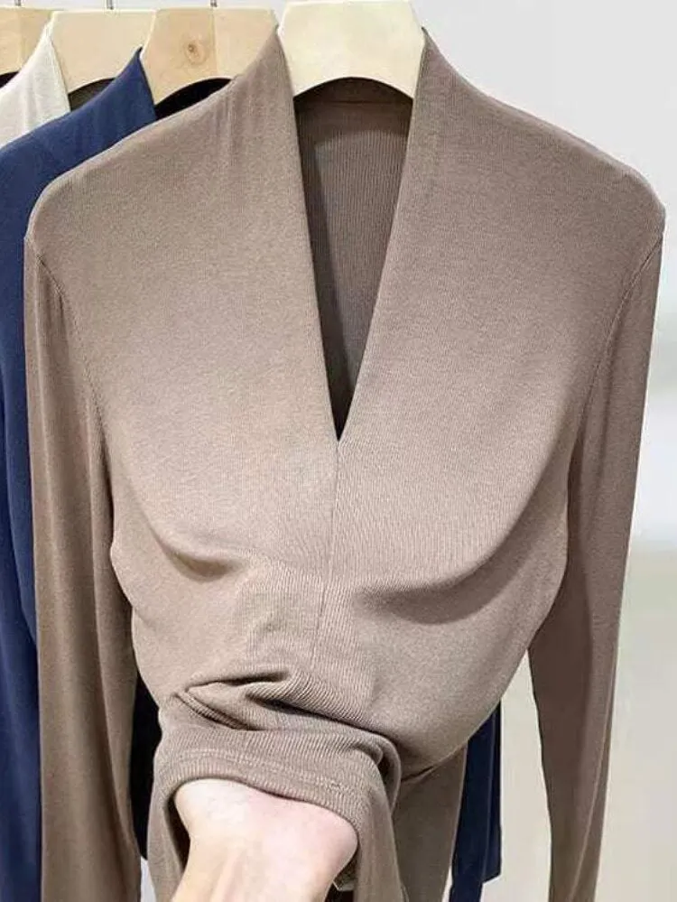 Chicmy Beautiful Women's Elegant Blouses V-Neck Slim Shirts Long Sleeve Top Solid Sexy Camisole Spring Blouses For Women Fashion