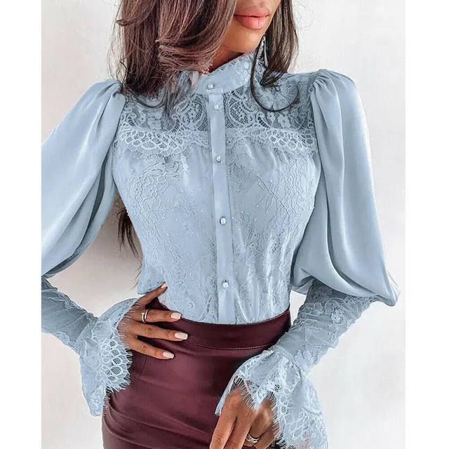 Chiffon Blouses Women 2019 Autumn Fashion Long Sleeve Button Down Shirt Office Blouse Slim Lapel Casual Tops Female Plus Size