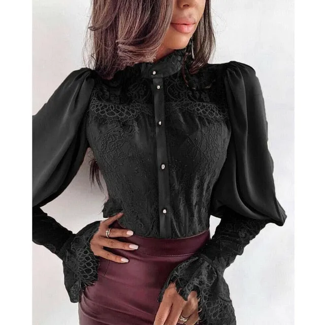 Chiffon Blouses Women 2019 Autumn Fashion Long Sleeve Button Down Shirt Office Blouse Slim Lapel Casual Tops Female Plus Size